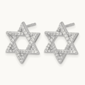 Diamond Star of David Earrings, 14K White Gold