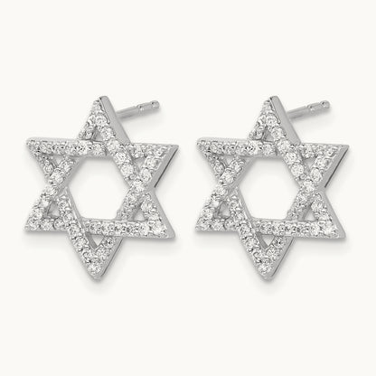 Diamond Star of David Earrings, 14K White Gold