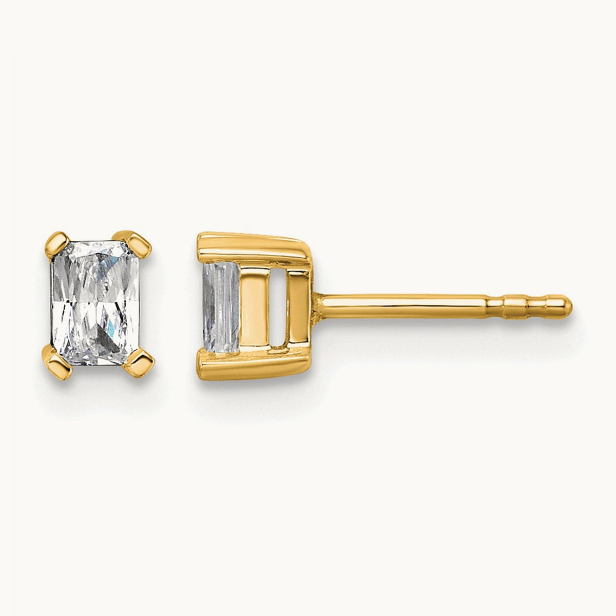 Radiant Four-Prong Stud Earrings, 0.50-6.00 ct tw Lab-Grown Diamond — 1/2 ct, 14K Yellow Gold