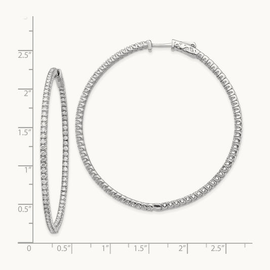 Diamond Round Hoop w/Safety Clasp Earrings, 14K White Gold