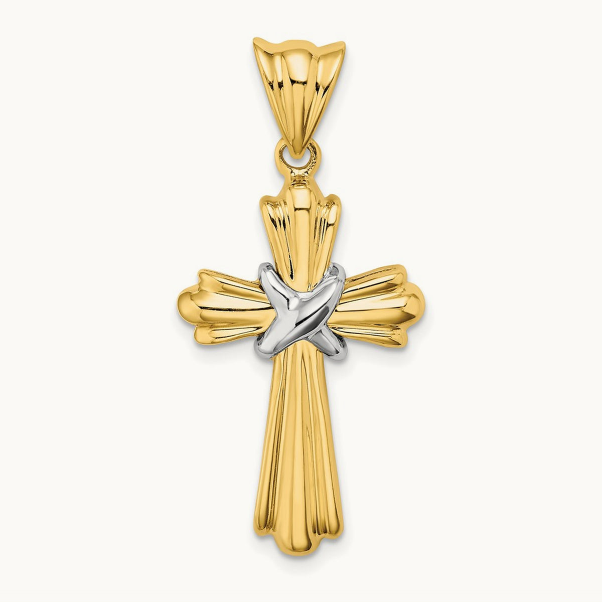 Polished Cross X Center Design Charm, 14K Two-tone