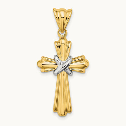 Polished Cross X Center Design Charm, 14K Two-tone