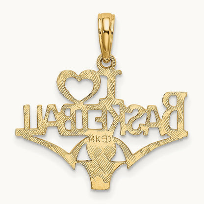 I HEART BASKETBALL w/Ball and Net Charm, 14K