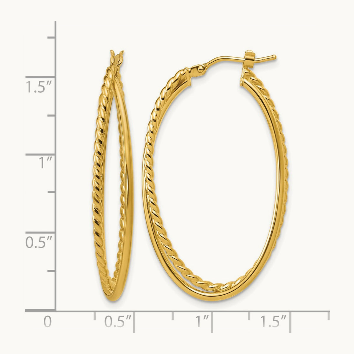 Polished and Twisted Criss-cross Oval Hoop Earrings, 14K — Leslie's