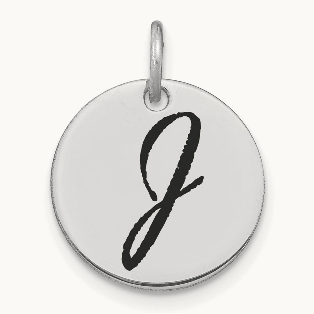 Polished Black Enamel Initial Disk Charm — 14K White Gold, J