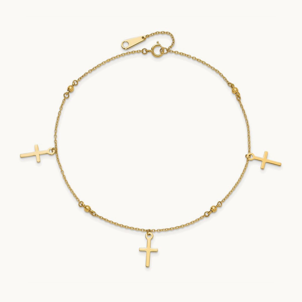 Polished and Diamond-cut Cross 9in Plus 1in extension Anklet — 14K Yellow Gold