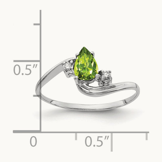 6x4mm Pear Peridot AA Diamond ring, 14K White Gold