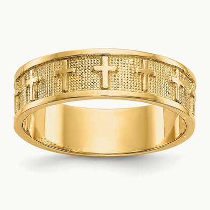 Polished & Satin Cross Band, 14K