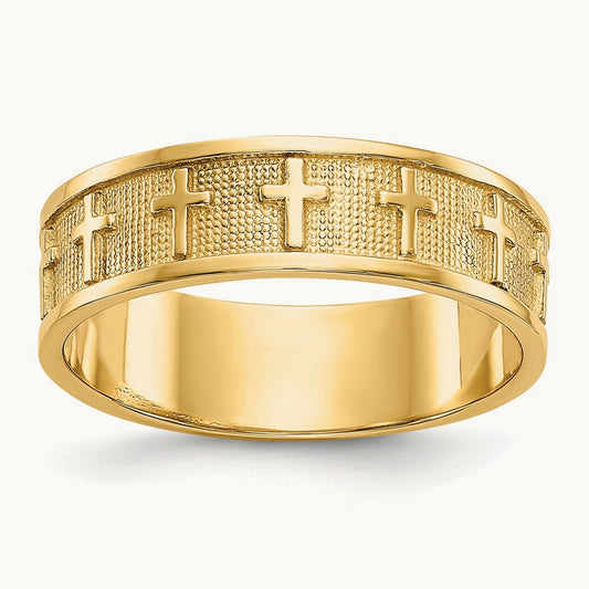 Polished & Satin Cross Band, 14K