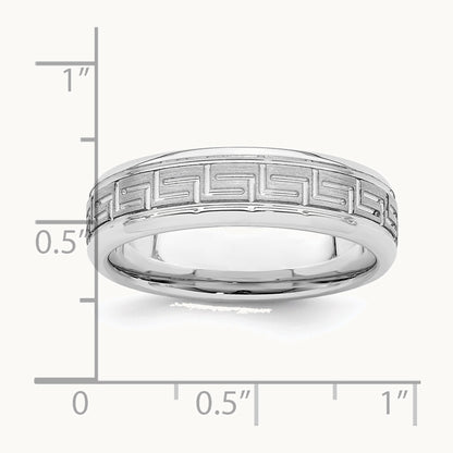 Sterling Silver Rhodium-plated Grooved 6mm Brushed Greek Key Band