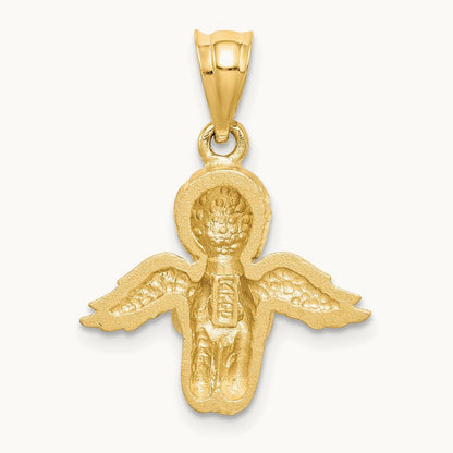 Brushed & Diamond-cut Angel Pendant, 14K