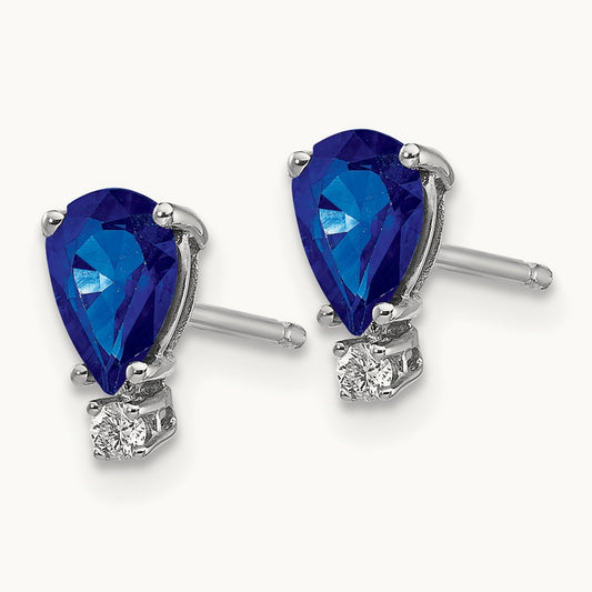 Sapphire Diamond Post Earrings, 14K White Gold