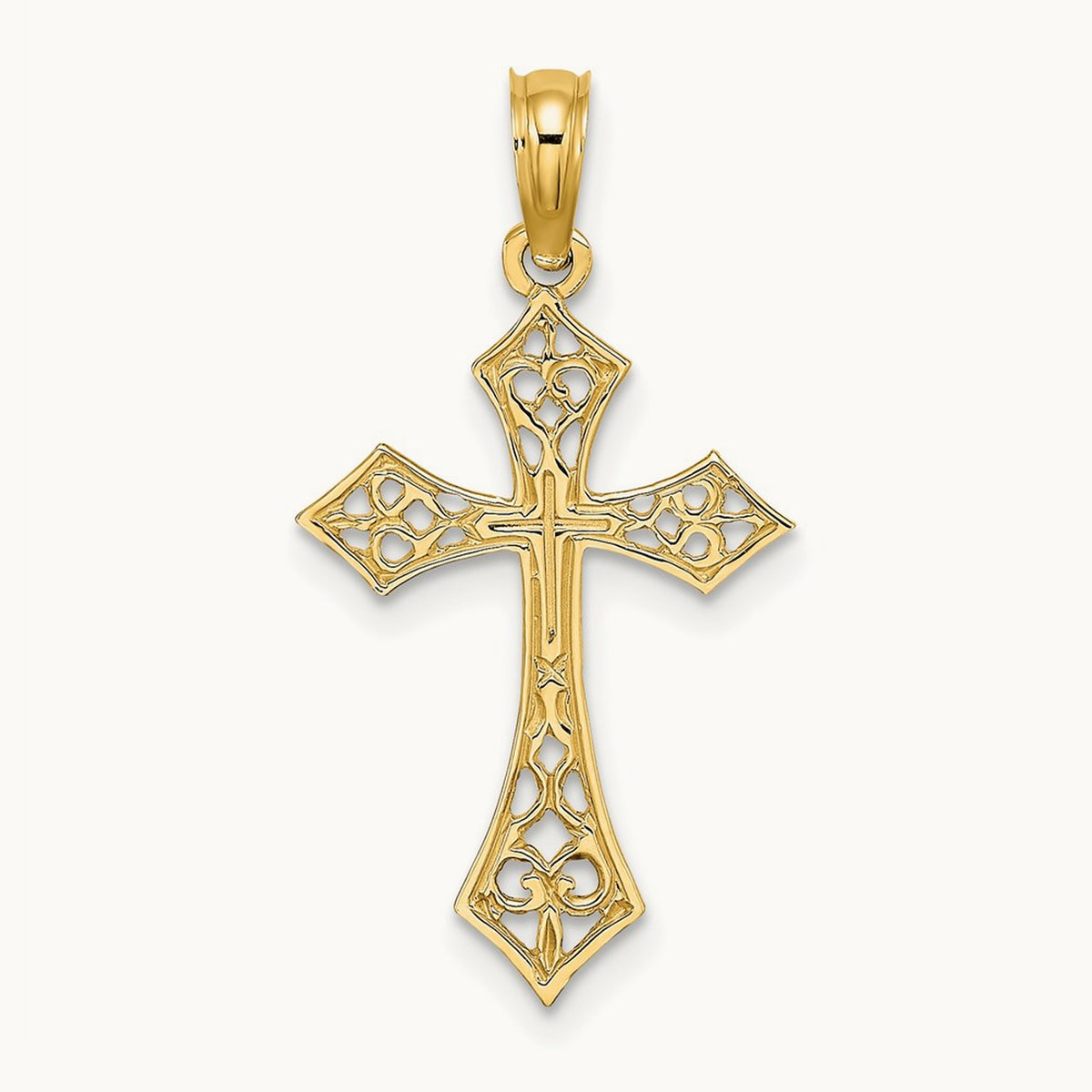 Filigree Cross Charm — 14K Yellow Gold