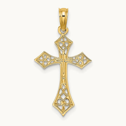 Filigree Cross Charm — 14K Yellow Gold