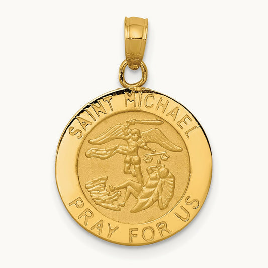 Saint Michael Medal Pendant — 14K Yellow Gold