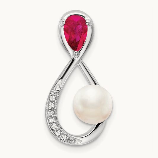 Ruby/FWC Pearl/Diamond Infinity Chain Slide, 14K White Gold