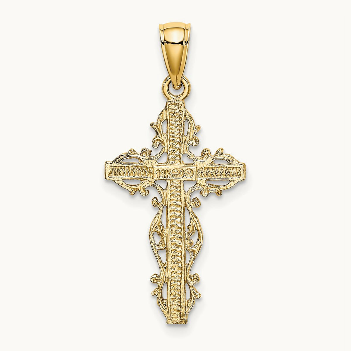 Cross with Lace Trim Charm — 14K Yellow Gold