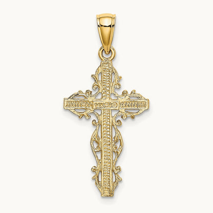 Cross with Lace Trim Charm — 14K Yellow Gold