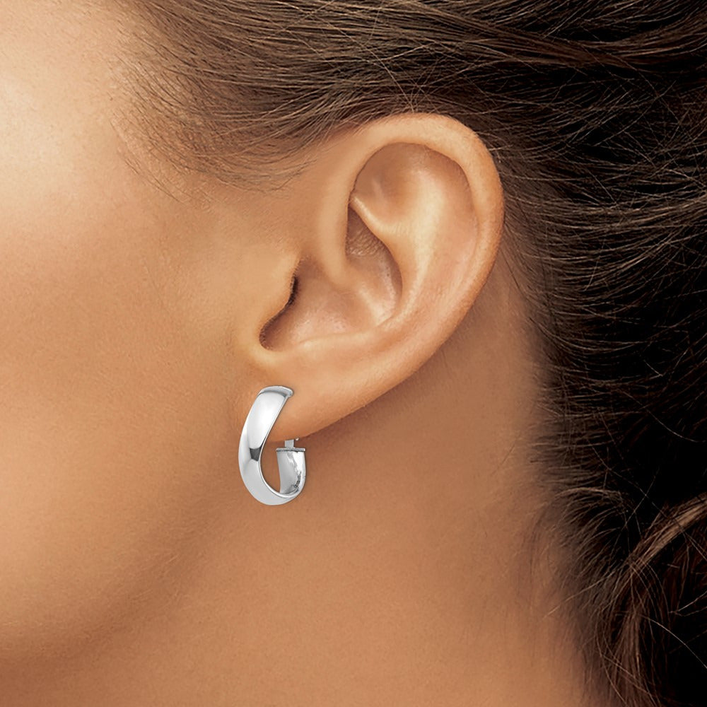 High Polished Wavy Omega Back Hoop Earrings — 14K White Gold