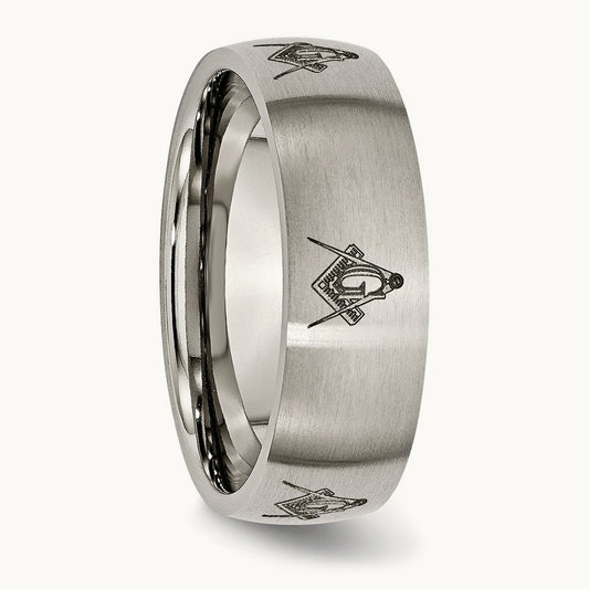 Brushed Masonic Laser Design Band — photo set