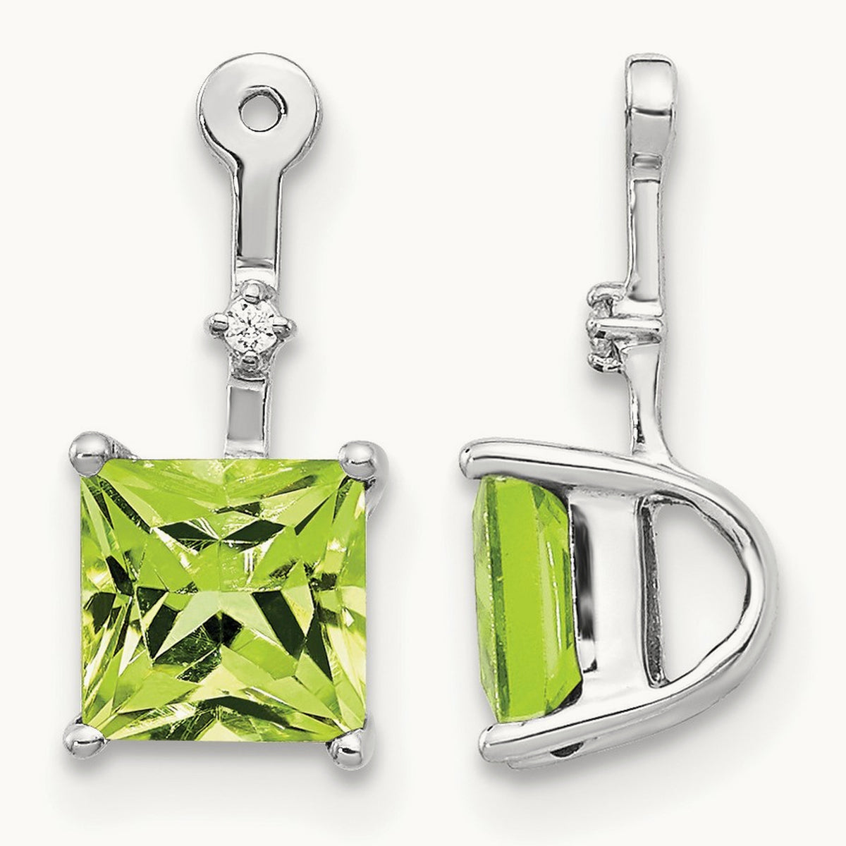 Diamond and Square Peridot Earring Jackets, 14K White Gold