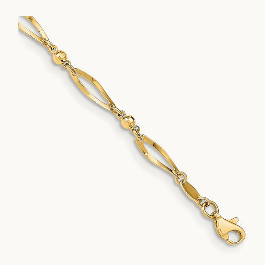 Polished and Diamond-cut 9in Anklet, 14K