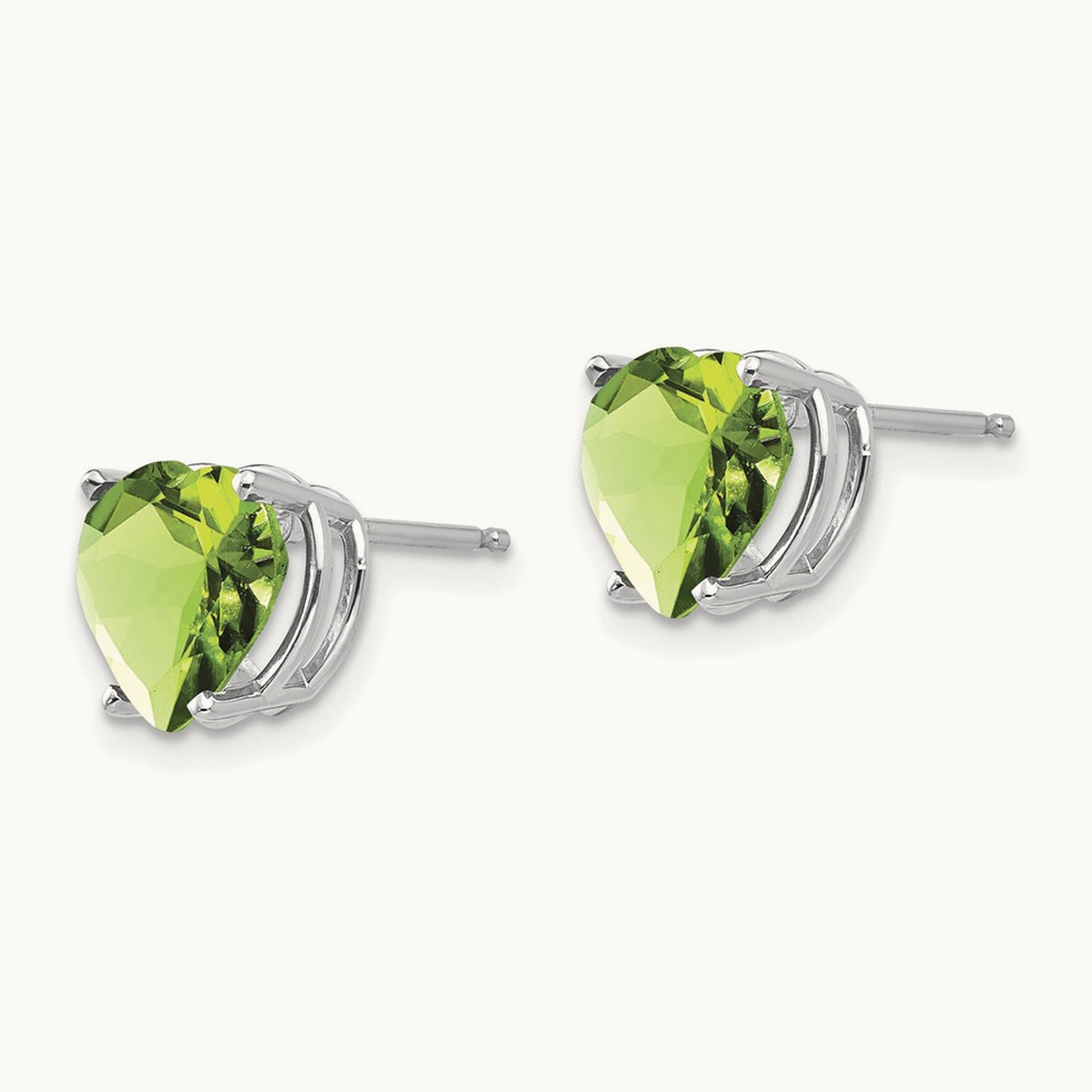 Heart Peridot earring, 8mm, 14K White Gold