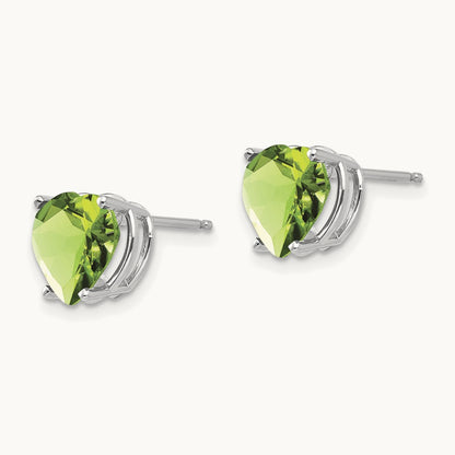 Heart Peridot earring, 8mm, 14K White Gold