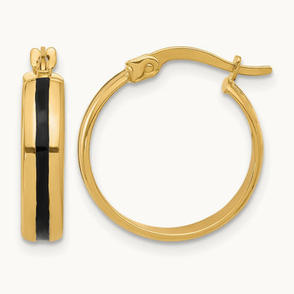 Polished with Black Enamel Hoop Earrings, 14K — Leslie's