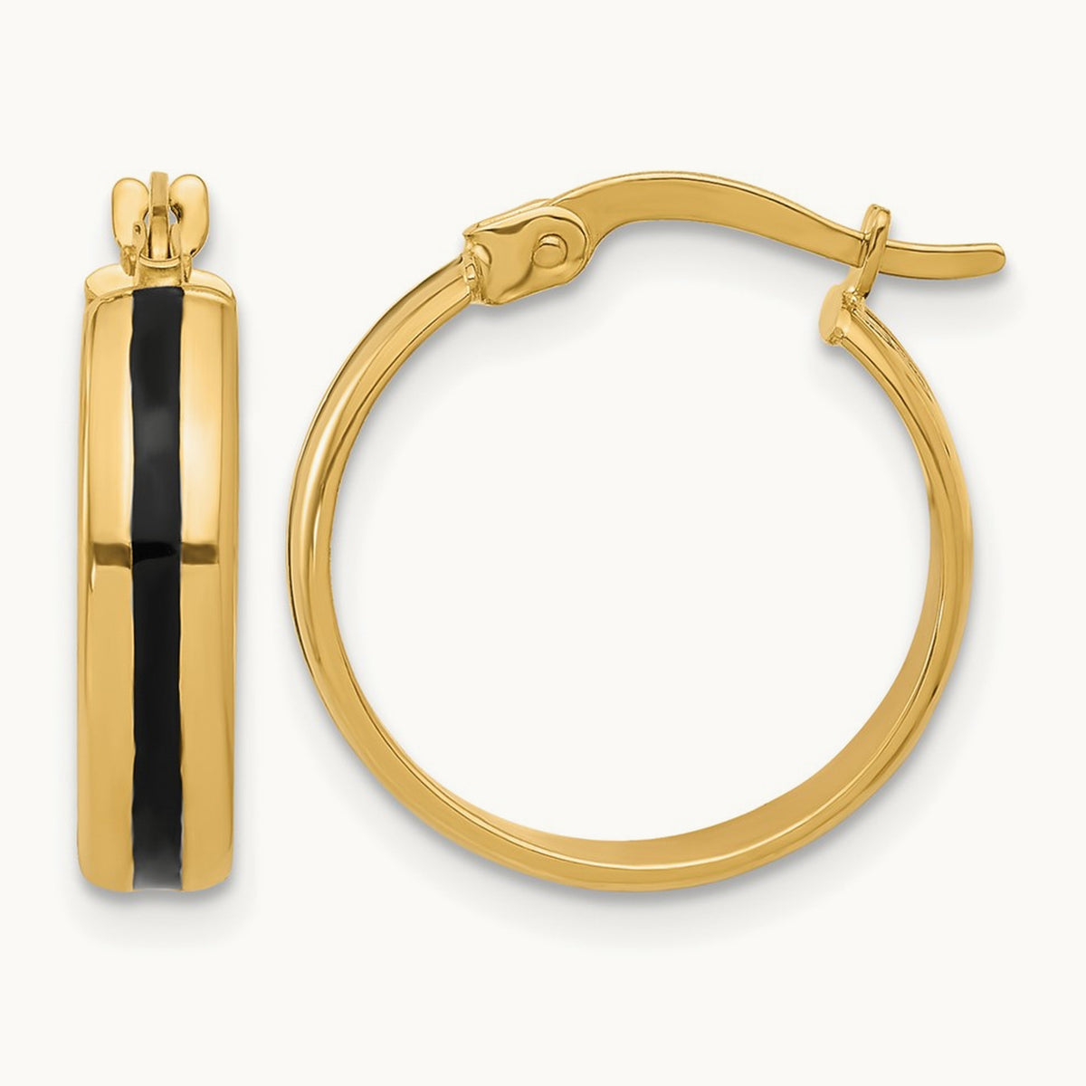 Polished with Black Enamel Hoop Earrings, 14K — Leslie's