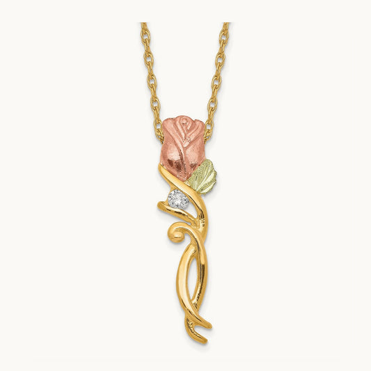 Black Hills Gold Rose Necklace, 0.05 ct tw