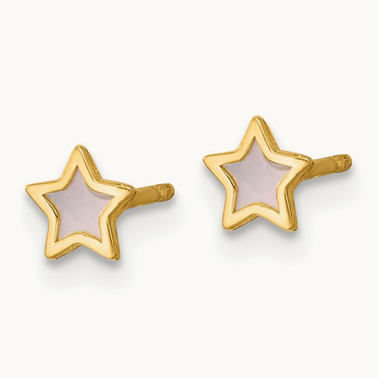 Polished Mother of Pearl Star Post Earrings, 14K