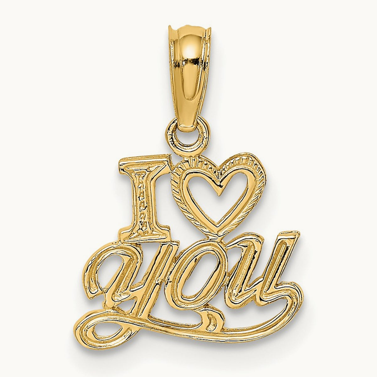 Polished and Textured I HEART YOU Charm, 14K