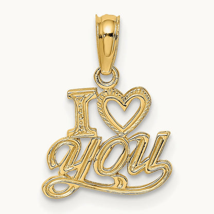 Polished and Textured I HEART YOU Charm, 14K