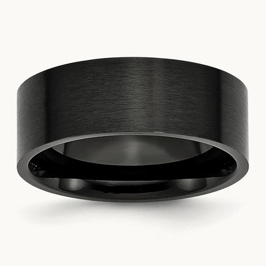 Brushed Black IP-plated Flat Band, 8mm, Stainless Steel