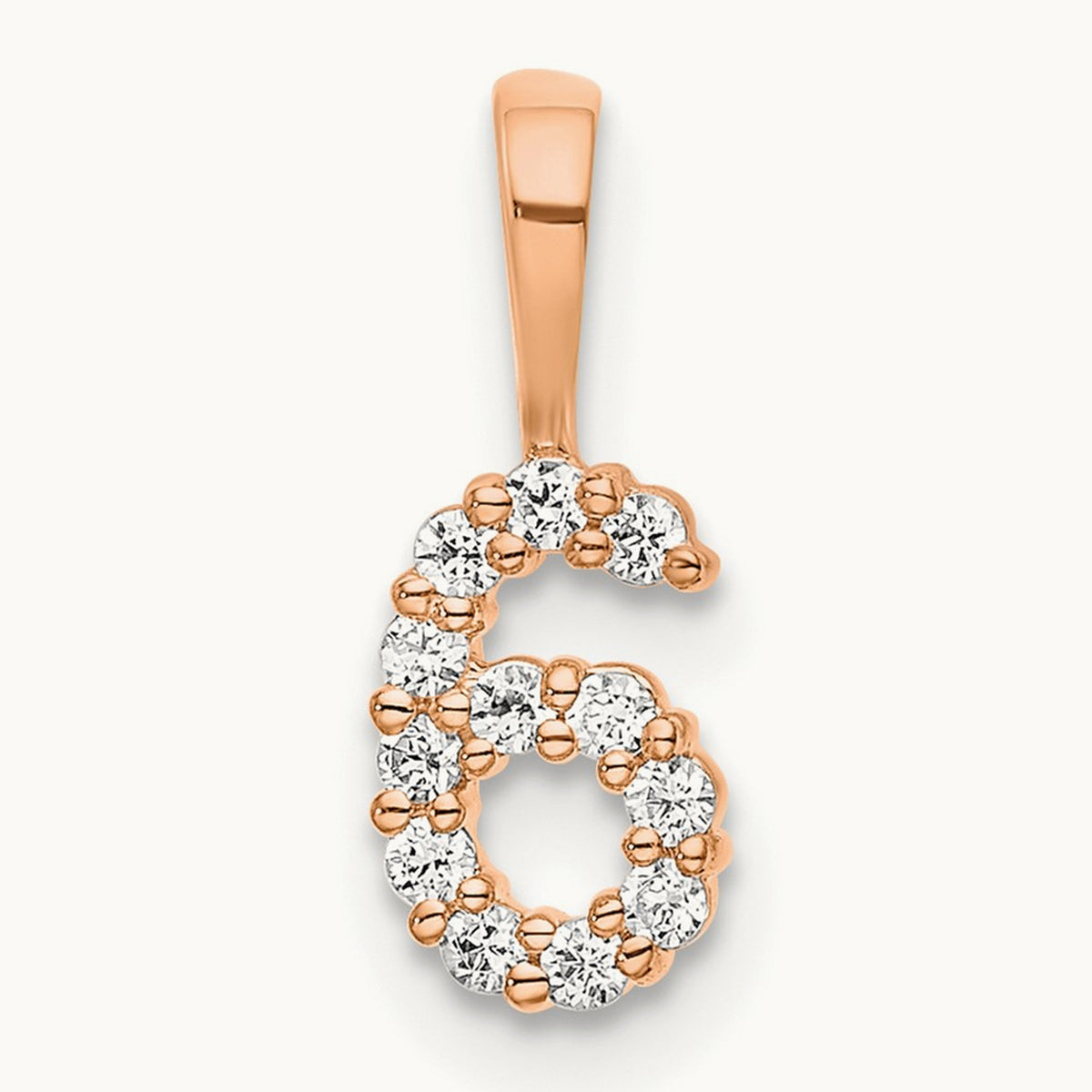 Diamond Number 6 Pendant — 14K Rose Gold, 12.85mm