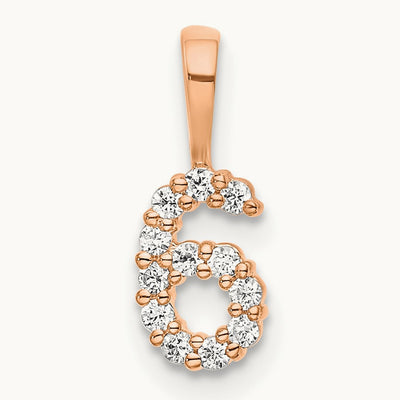 Diamond Number 6 Pendant — 14K Rose Gold, 12.85mm
