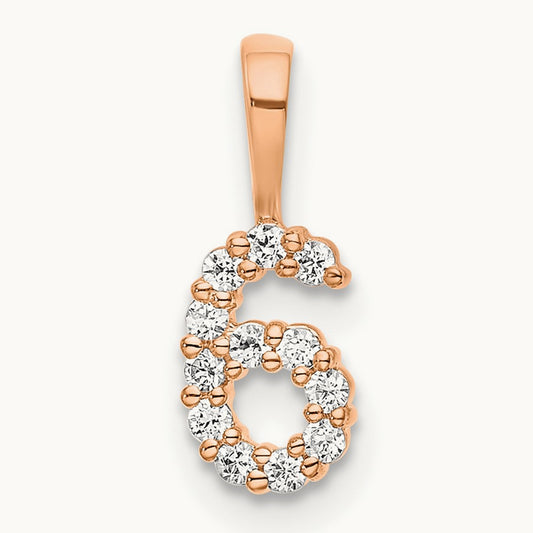 Diamond Number 6 Pendant — 14K Rose Gold, 12.85mm