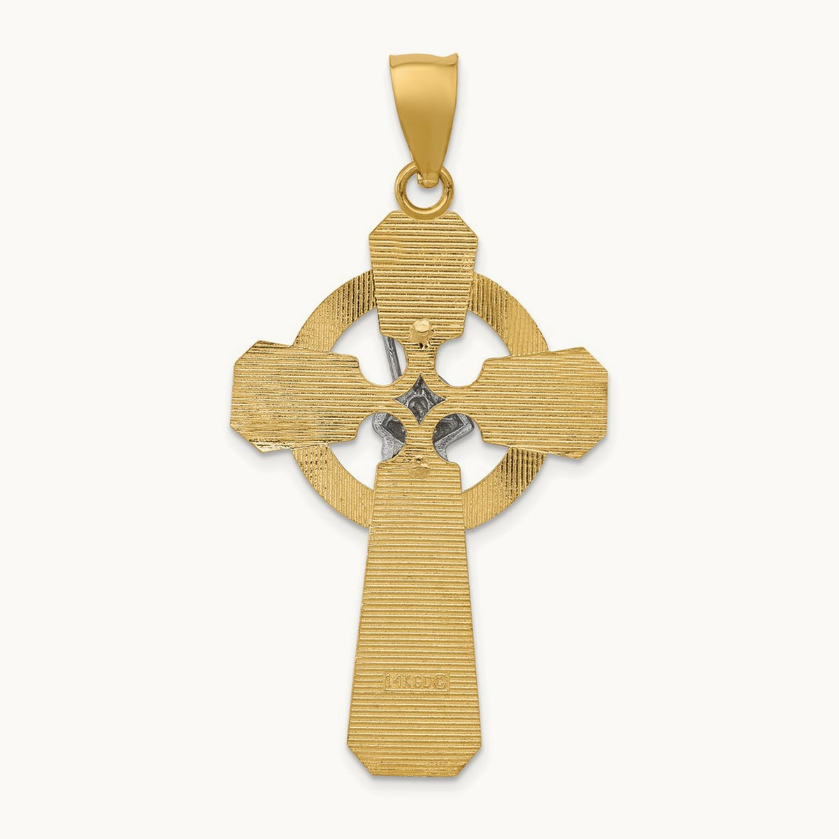 St. Patrick Celtic Cross Pendant, 14K Two-tone with Rhodium