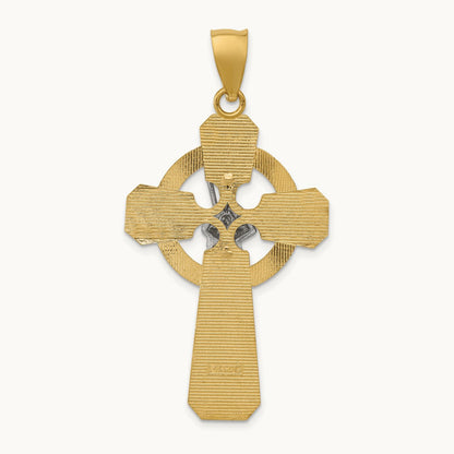 St. Patrick Celtic Cross Pendant, 14K Two-tone with Rhodium