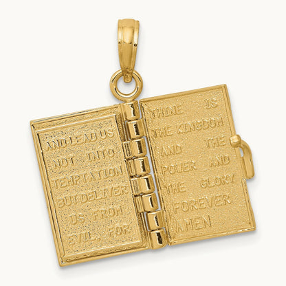 3D Lords Prayer Bible Pendant — 14K Yellow Gold