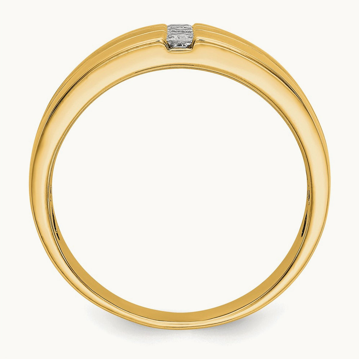 Men's Diamond Polished and Satin Ring — 14K Yellow Gold