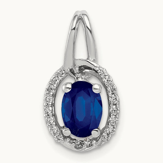 Diamond and .85 Sapphire Halo Pendant — 14K White Gold