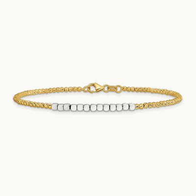 Diamond-cut Beaded 7.5in Bracelet, 14K Two-tone