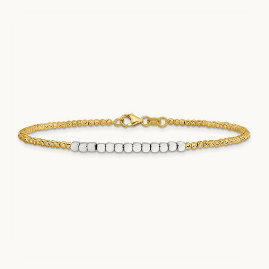 Diamond-cut Beaded 7.5in Bracelet, 14K Two-tone