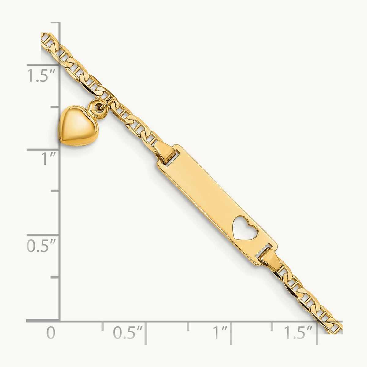Cut-out Heart with Dangling Heart Children's Anchor Link ID Bracelet — 6mm