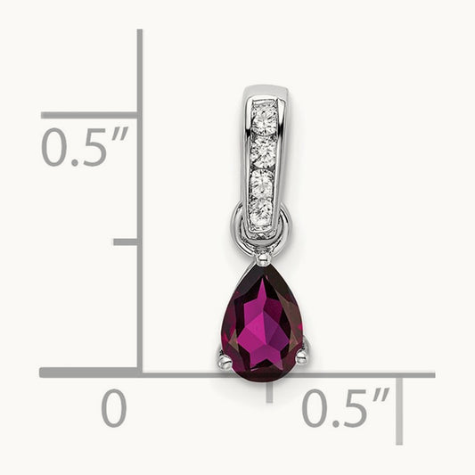 Pear Rhodolite Garnet and Diamond Pendant, 14K White Gold