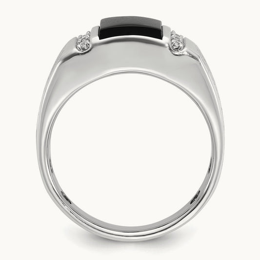 Men's Satin Onyx and Diamond Complete Ring — IBGoodman — photo set