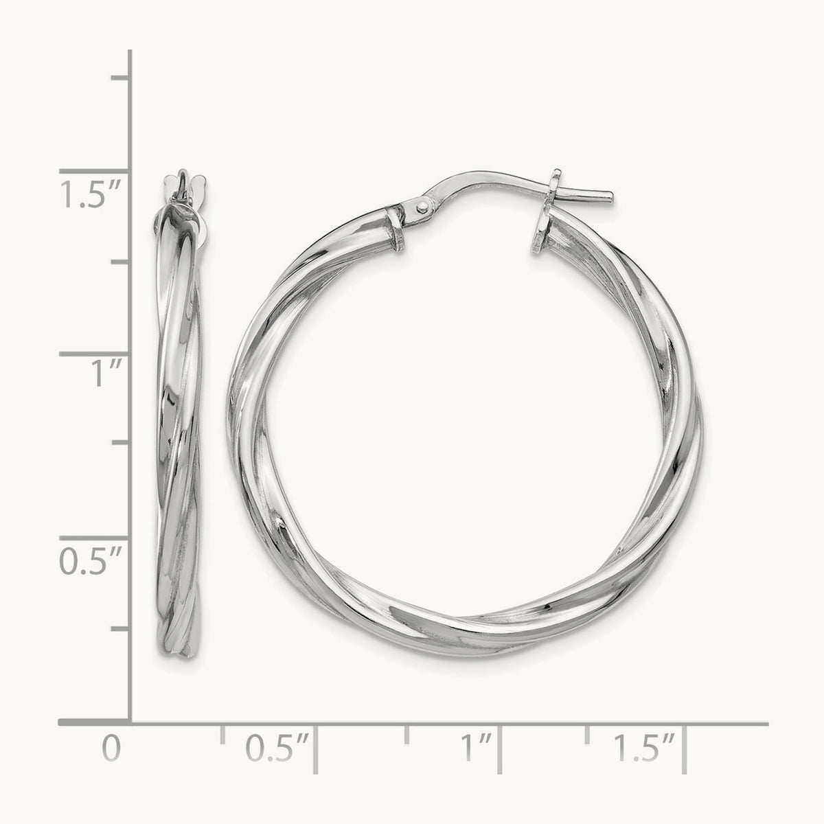 Rhodium-plated Polished Twisted Hinged Hoop Earrings — 32mm