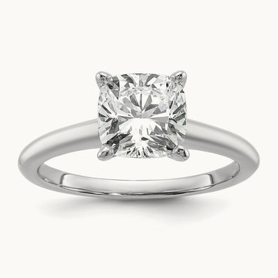 2 1/2ct Cert Lab Grown Diamond VS+ F+ Cushion Comp Solitaire Eng Ring, 14K White Gold